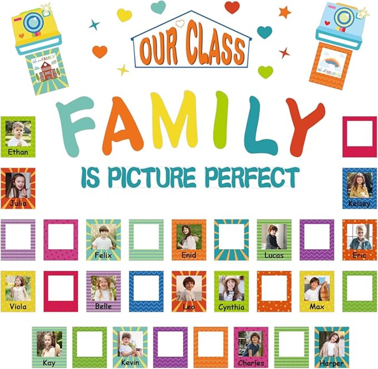 Boho Classroom Bulletin Board Decor Set of 56, Classroom Door Decor, Our Class is a Family Picture Bulletin Board Decoration, Back to School Decorations Teacher Must Haves (Bright)